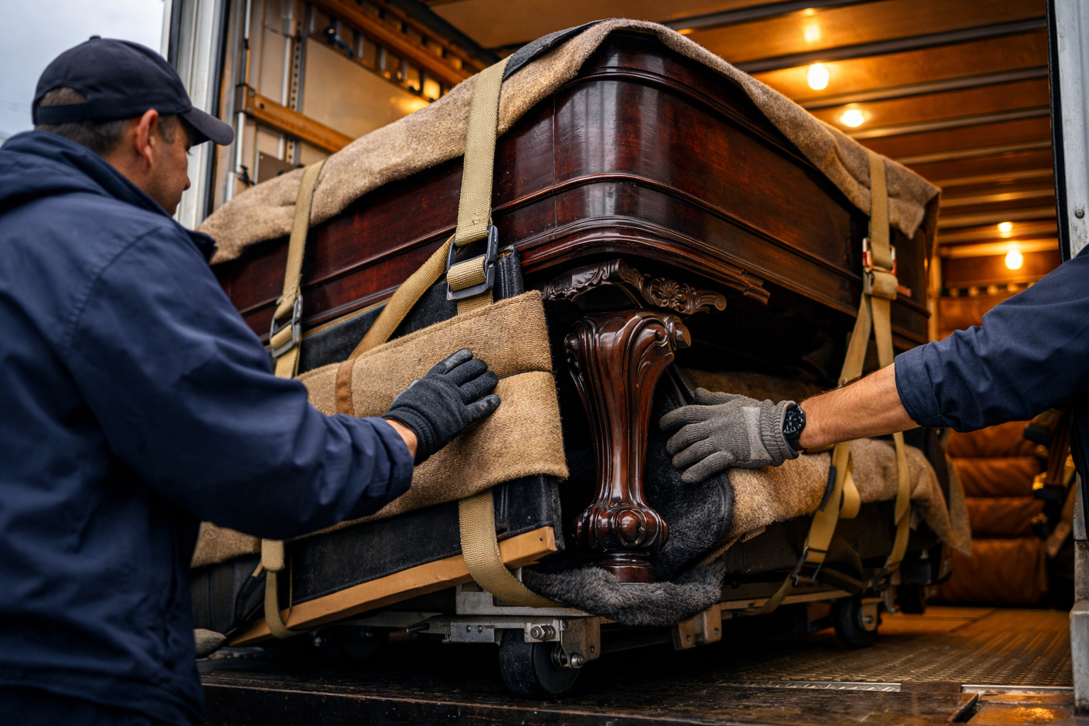 Klima kontrollü araçta antika piyano nakliyesi